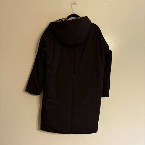 Jane Post Women L Black Leopard Button Front Long Reversible Hooded Coat NWT - Picture 9 of 14